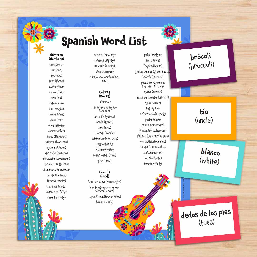 Spanish Word List 1 Spanish Vocabulary Words