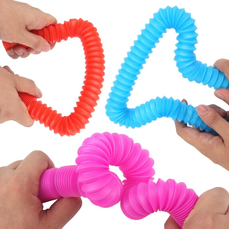bendy-tubes Children holding bright plastic bendable tubes