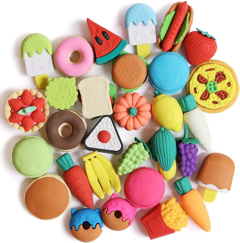 food-erasers Tiny rubber erasers in the shape of food