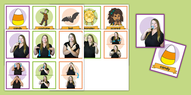 twinkl-ASL- Halloween- Matching Cards Twinkl ASL Halloween printable cards