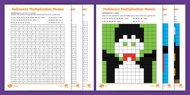 twinkl-Halloween-Multiplication-Mosaic-Activities twinkl multiplication mosaic Halloween printables