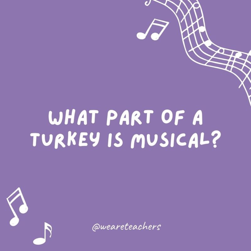 What part of a turkey is musical? The drumstick. What part of a turkey is musical? The drumstick.