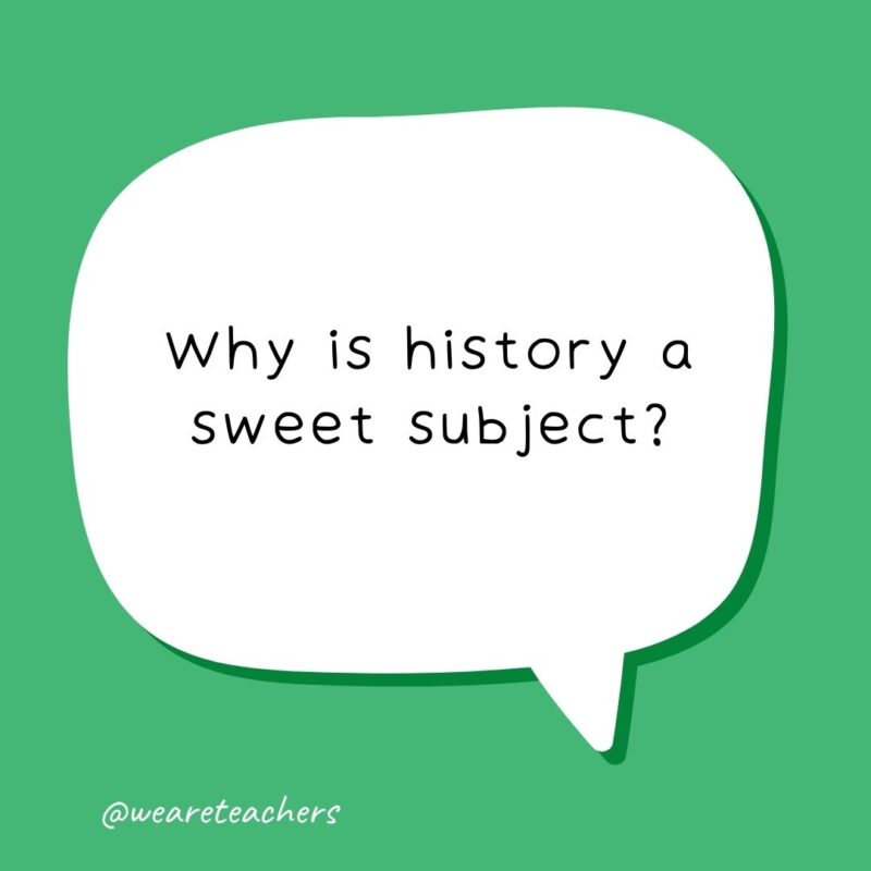 Why is history a sweet subject? Because it has many dates- school jokes for kids Why is history a sweet subject? Because it has many dates- school jokes for kids