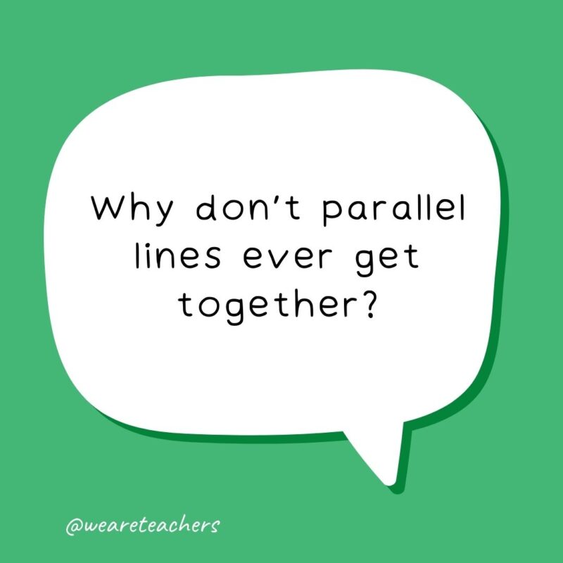 Why don’t parallel lines ever get together? Why don’t parallel lines ever get together?- school jokes for kids