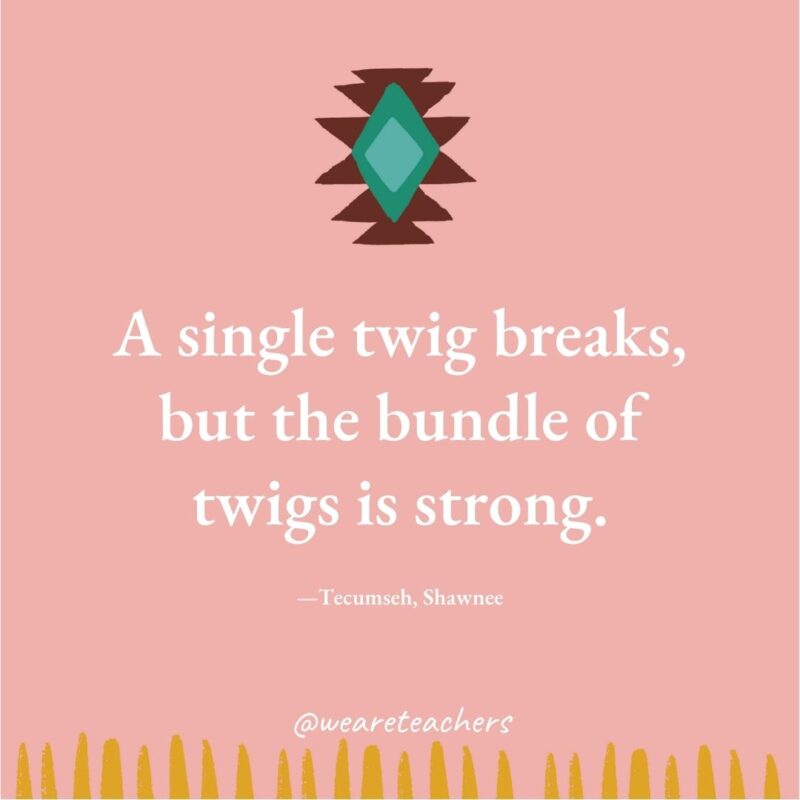 A single twig breaks, but the bundle of twigs is strong. —Tecumseh, Shawnee A single twig breaks, but the bundle of twigs is strong. —Tecumseh, Shawnee