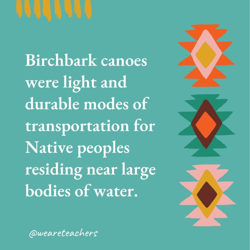 Birchbark canoes were light and durable modes of transportation for Native peoples residing near large bodies of water. Birchbark canoes were light and durable modes of transportation for Native peoples residing near large bodies of water.