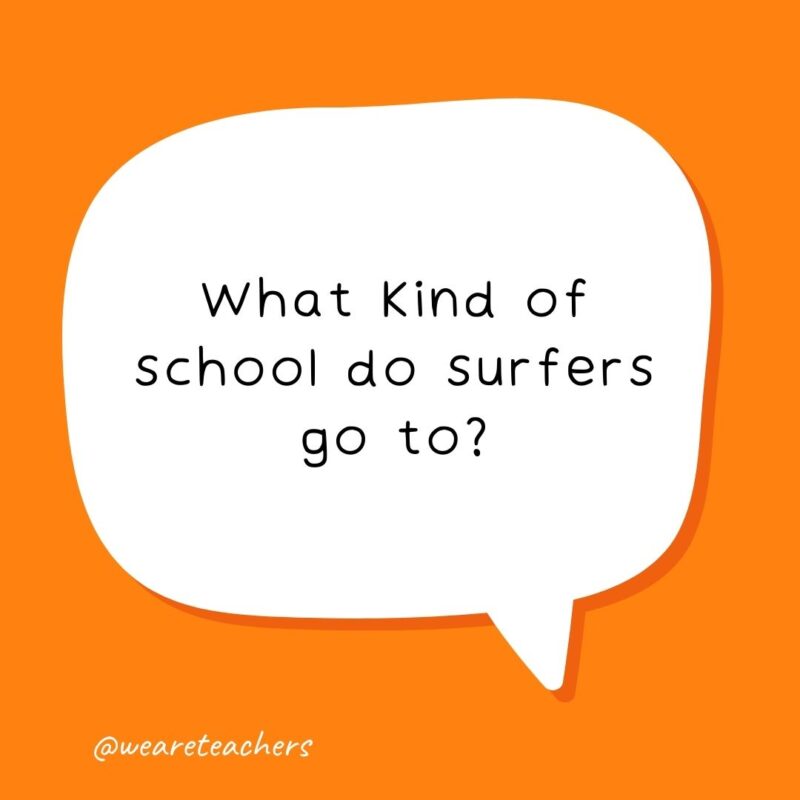 What kind of school do surfers go to? Boarding school. What kind of school do surfers go to? Boarding school.- school jokes for kids