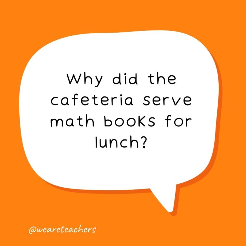 Why did the cafeteria serve math books for lunch? Why did the cafeteria serve math books for lunch?- school jokes for kids