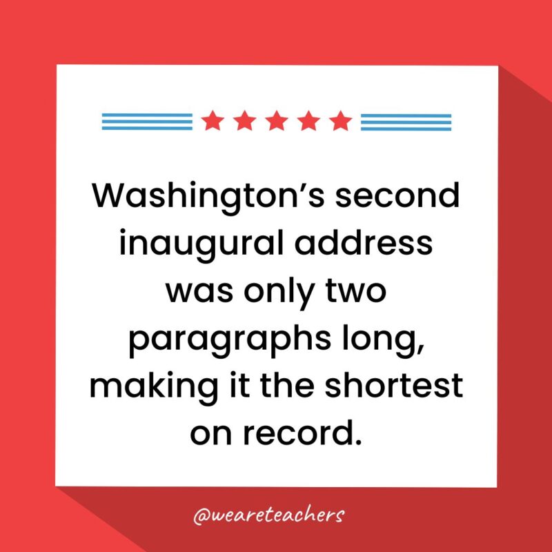 Washington’s second inaugural address was only two paragraphs long, making it the shortest on record.- fun facts about George Washington