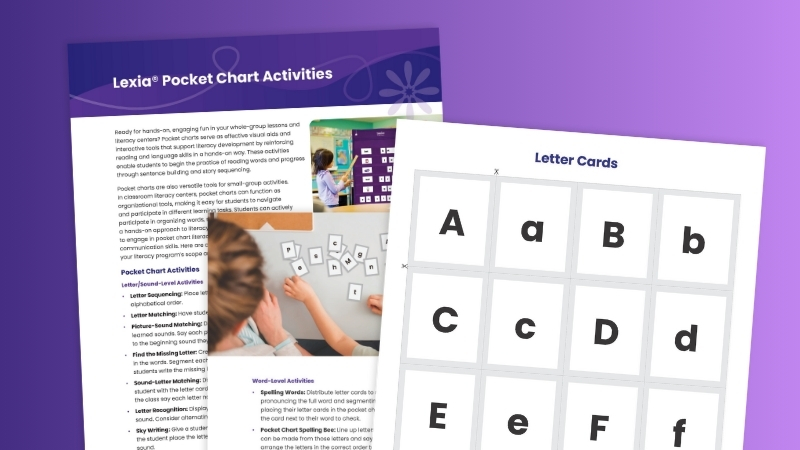 Flatlays of pages from the pocket chart activities guide