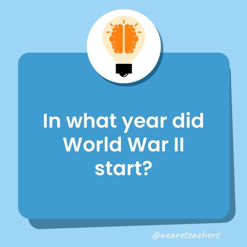 Trivia questions for kids: In which year did World War II start? Trivia questions for kids: In which year did World War II start?