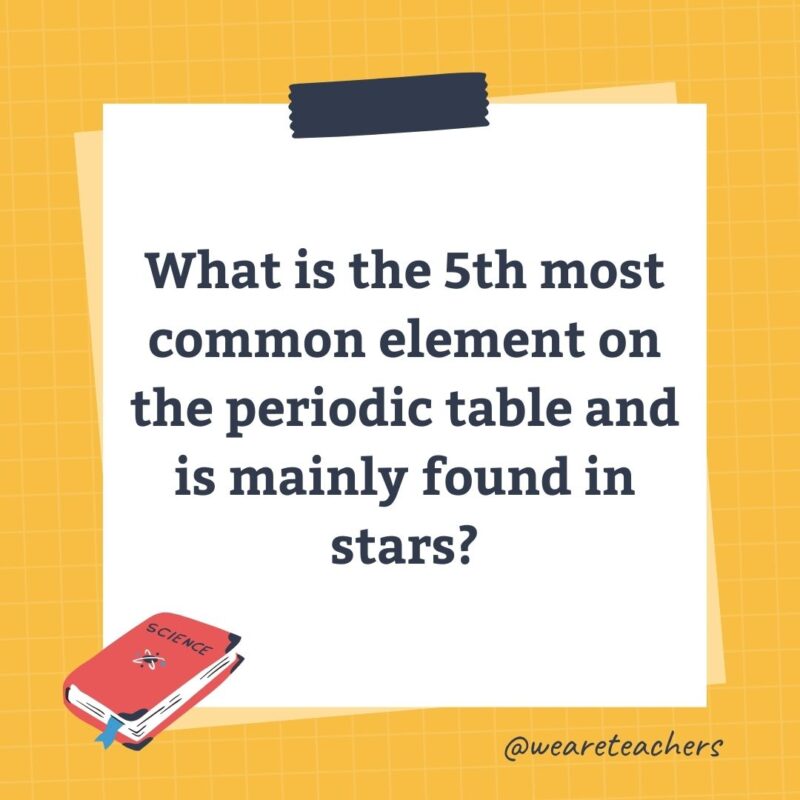 What is the 5th most common element on the periodic table and is mainly found in stars? What is the 5th most common element on the periodic table and is mainly found in stars?