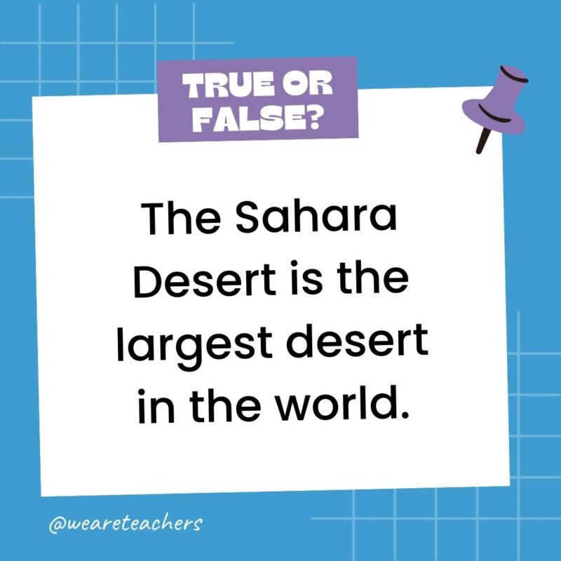 The Sahara Desert is the largest desert in the world.- true or false questions The Sahara Desert is the largest desert in the world.- true or false questions