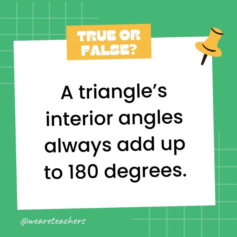 A triangle’s interior angles always add up to 180 degrees. A triangle’s interior angles always add up to 180 degrees.