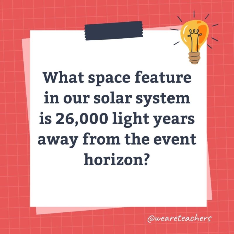 What space feature in our solar system is 26,000 light years away from the event horizon? What space feature in our solar system is 26,000 light years away from the event horizon?