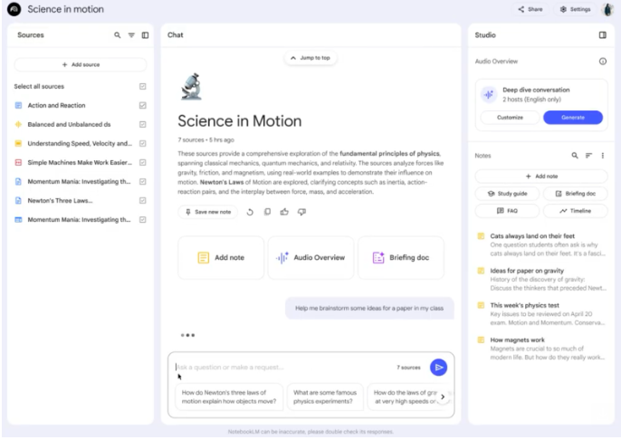 A screenshot from NotebookLM