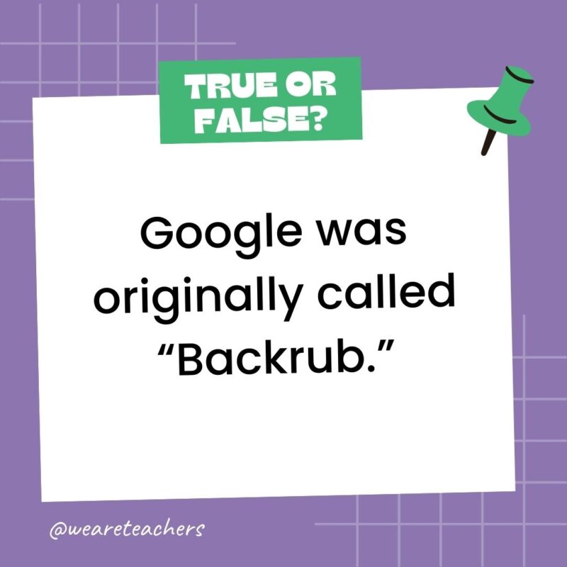 Google was originally called “Backrub.”- true or false questions Google was originally called “Backrub.”- true or false questions