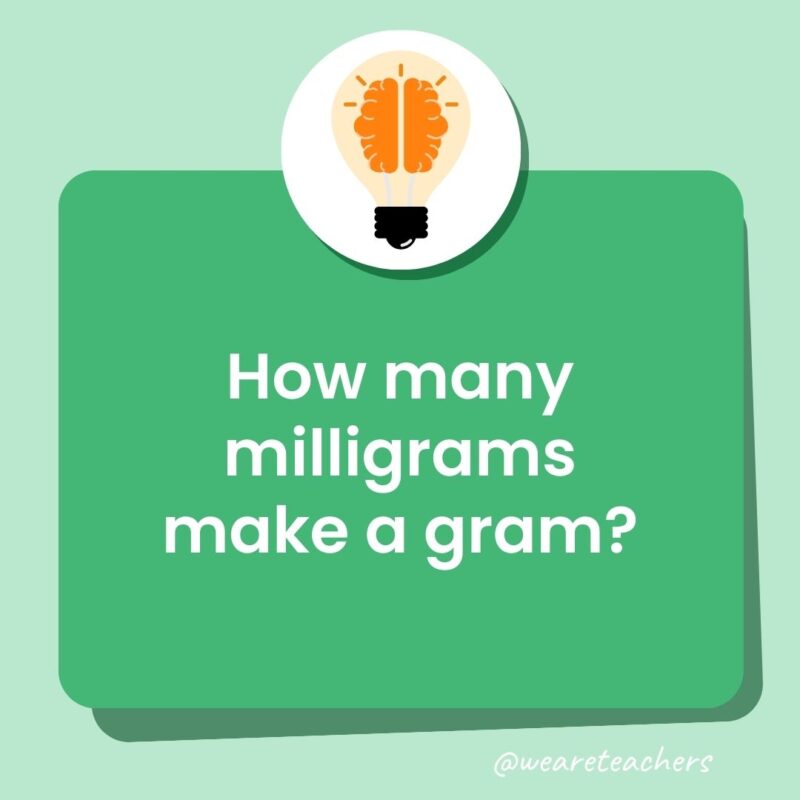 Trivia questions for kids: How many milligrams make a gram? Trivia questions for kids: How many milligrams make a gram?