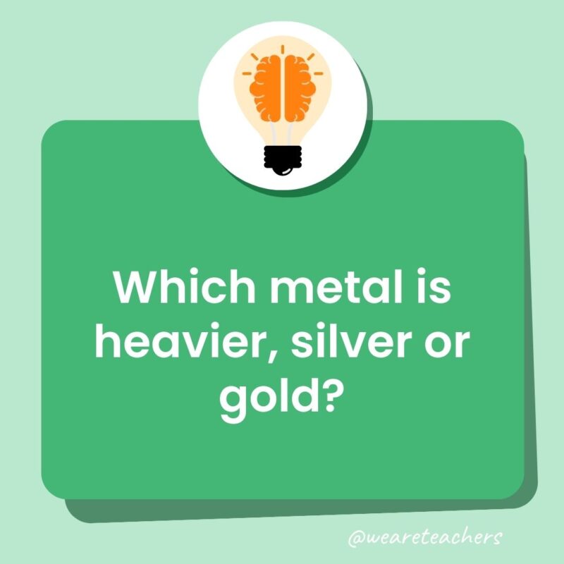 Trivia questions for kids: Which metal is heavier, silver or gold? Trivia questions for kids: Which metal is heavier, silver or gold?