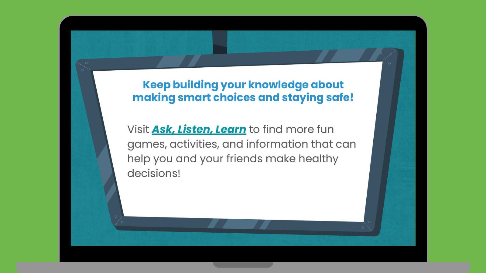 This Free Game Teaches Students How Alcohol Affects Their Developing Brain Image of a slide in the underage drinking prevention game showing teachers where to access more resources