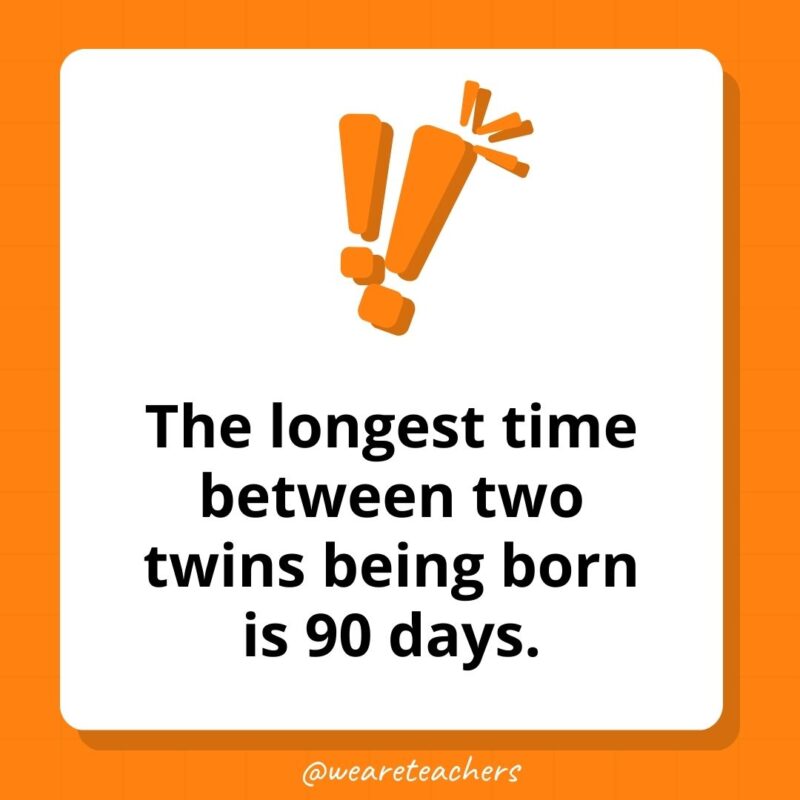 The longest time between two twins being born is 90 days.- weird fun facts The longest time between two twins being born is 90 days.- weird fun facts