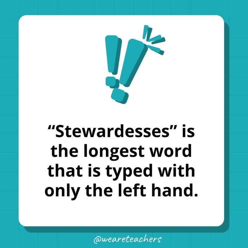 “Stewardesses” is the longest word that is typed with only the left hand.