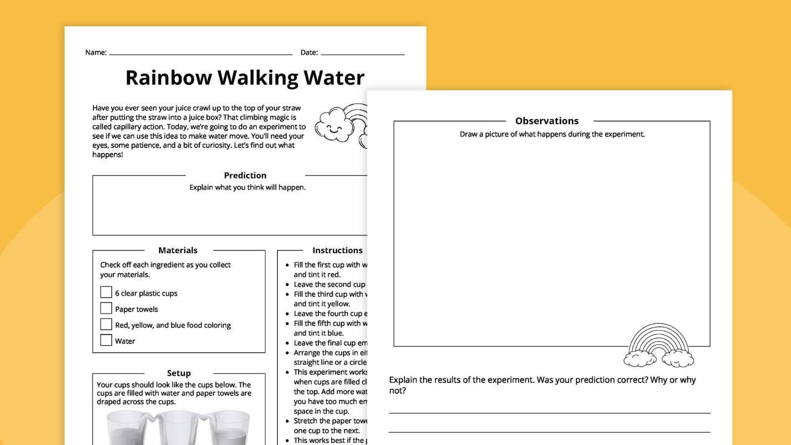 free Rainbow Walking Water Experiment how-to and worksheet free Rainbow Walking Water Experiment how-to and worksheet