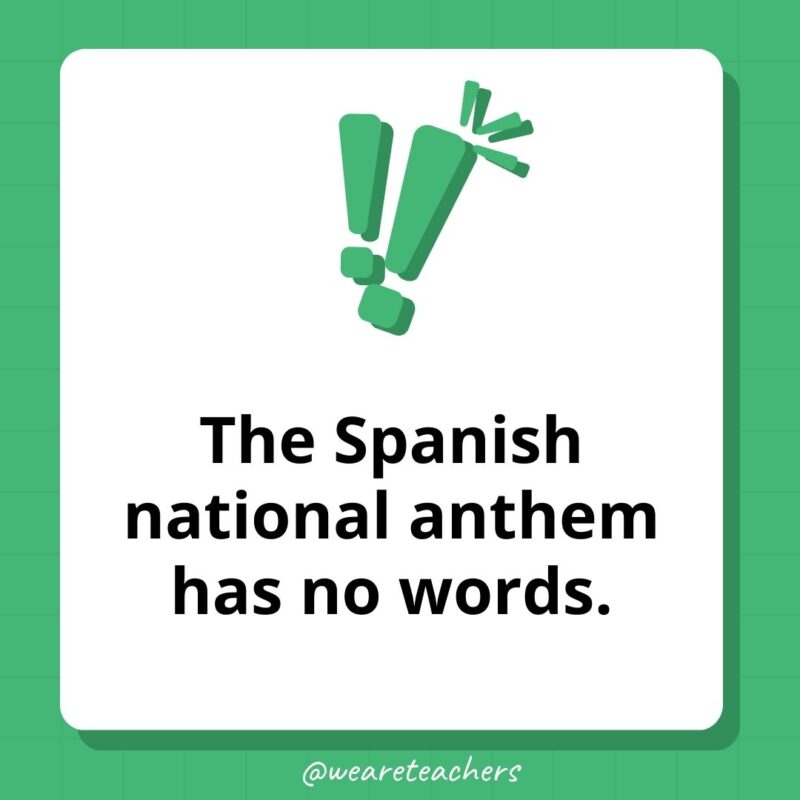 Weird fun facts – The Spanish national anthem has no words. Weird fun facts - The Spanish national anthem has no words.