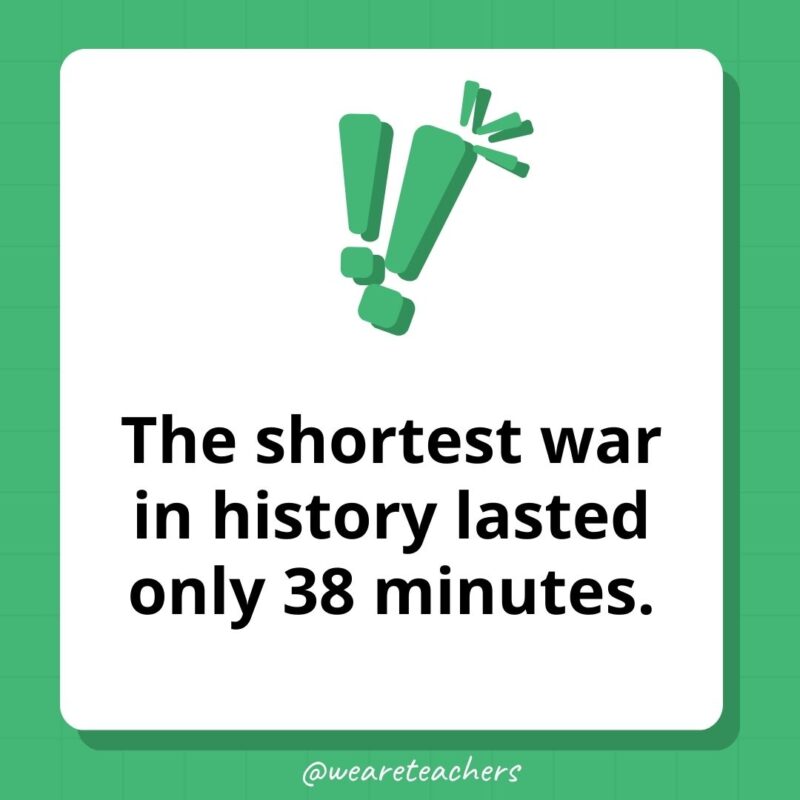 The shortest war in history lasted only 38 minutes. The shortest war in history lasted only 38 minutes.