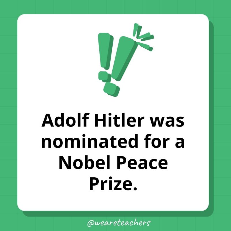 Adolf Hitler was nominated for a Nobel Peace Prize.- weird fun facts Adolf Hitler was nominated for a Nobel Peace Prize.- weird fun facts