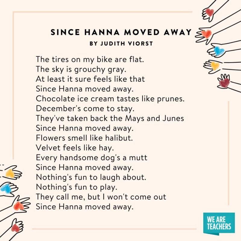 30 Heartwarming Poems About Friendship To Share With Students Since Hanna Moved Away by Judith Viorst
