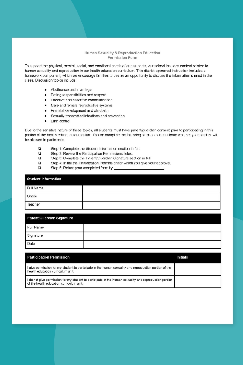 Sex Ed Permission Slip