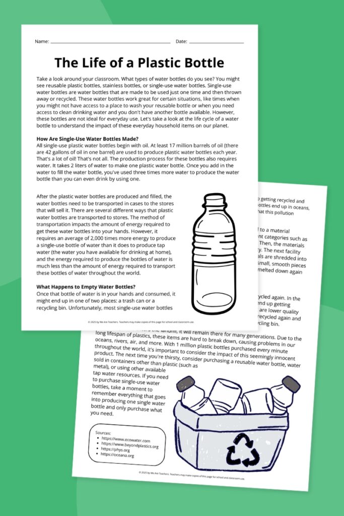printable reading passage and Earth Day worksheets for kids