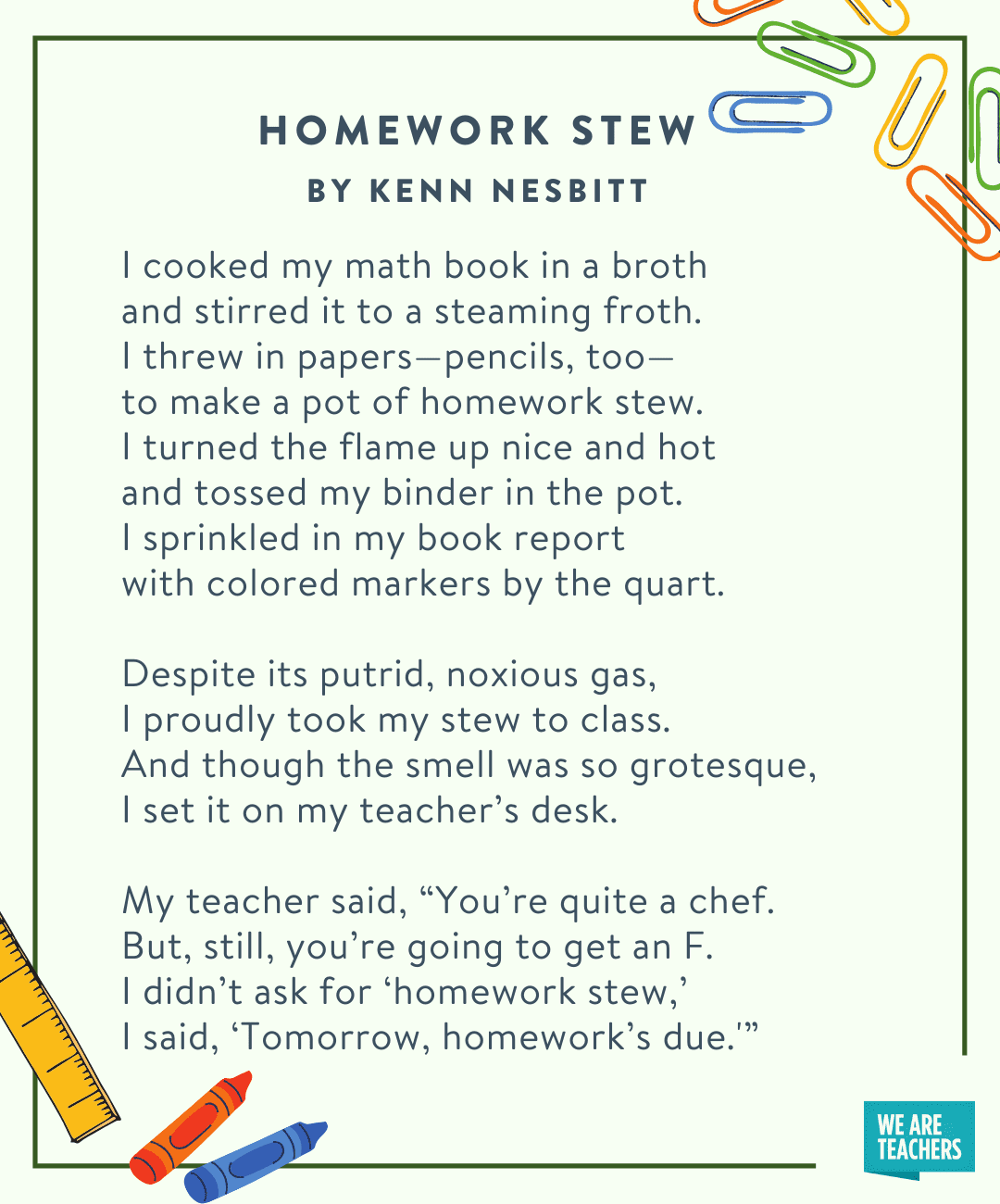 Fifth Grade Poems Homework Stew by Kenn Nesbitt -- fifth grade poems