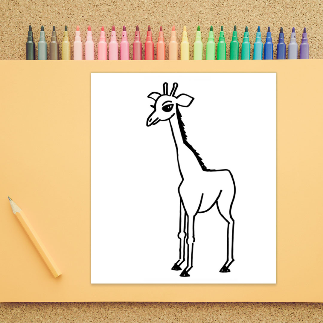 An outline of a profile view of a giraffe is shown.