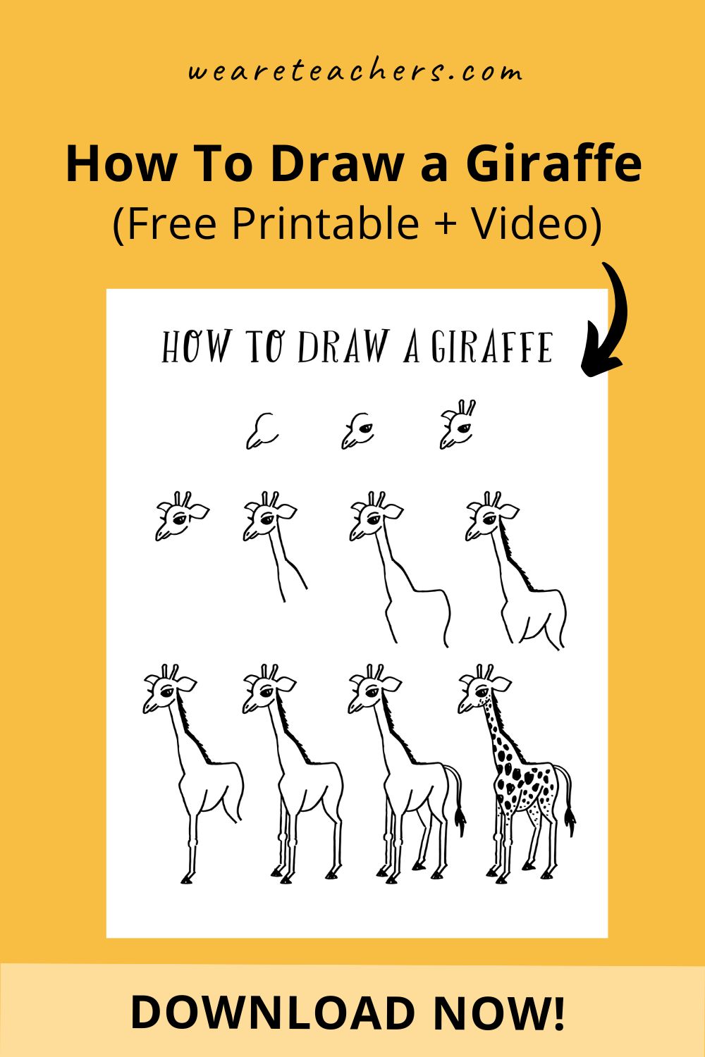 how to draw a giraffe Who doesn't love giraffes? Our free printable has step-by-step instructions for teaching kids how to draw a giraffe.