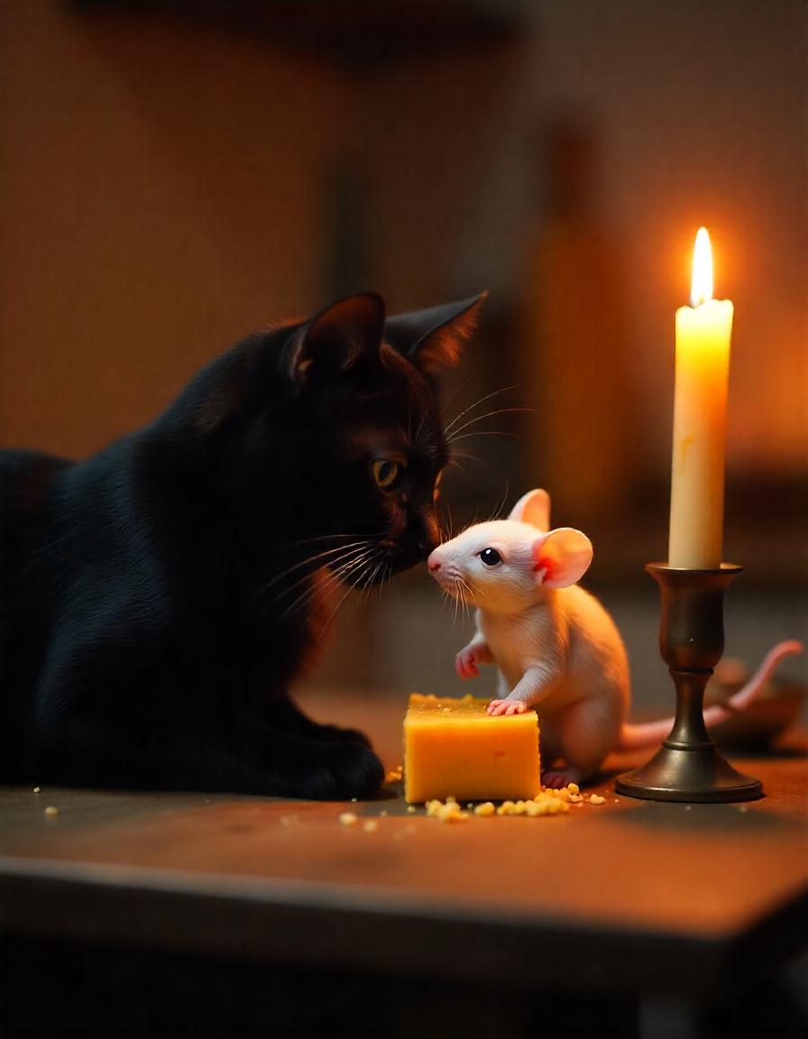 cat and mouse with cheese