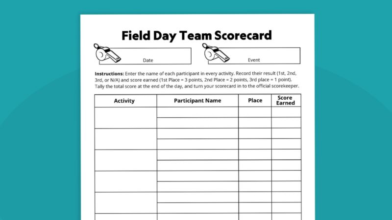 field day scorecard to use with team activities 