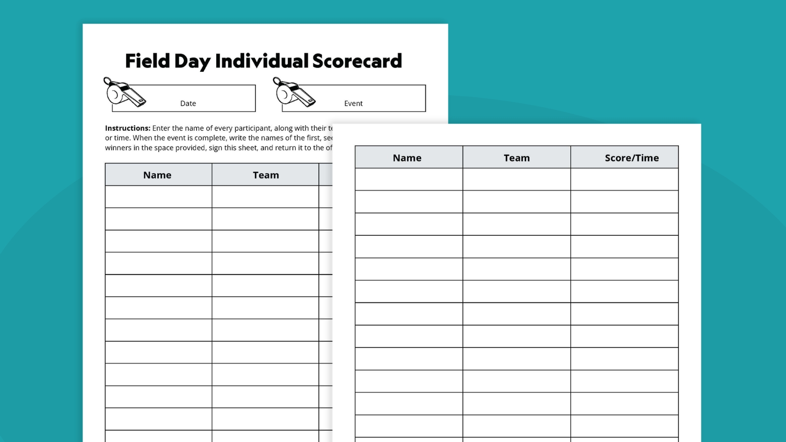 field day scorecard for individual activities 
