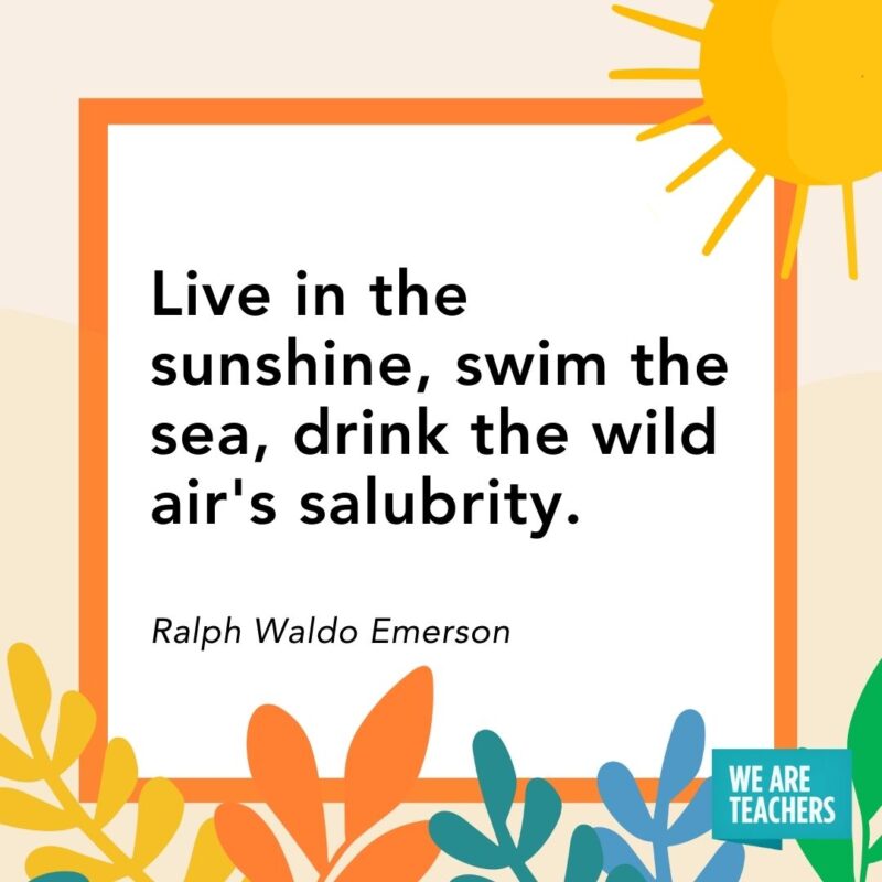 Live in the sunshine, swim the sea, drink the wild air's salubrity. — Ralph Waldo Emerson