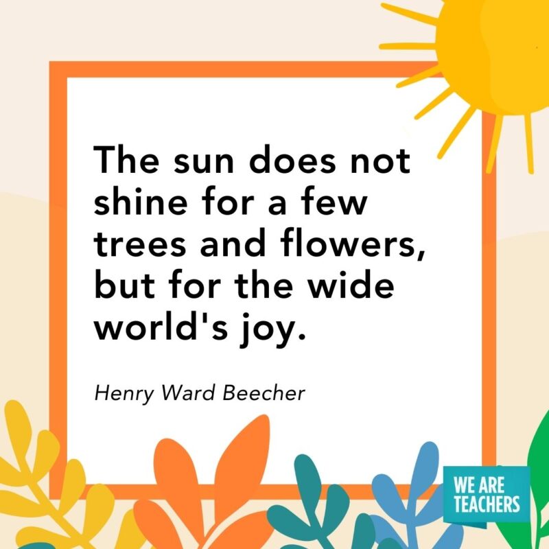 The sun does not shine for a few trees and flowers, but for the wide world's joy. — Henry Ward Beecher