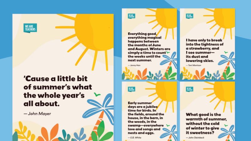 Five examples of printable and colorful summer quote posters.