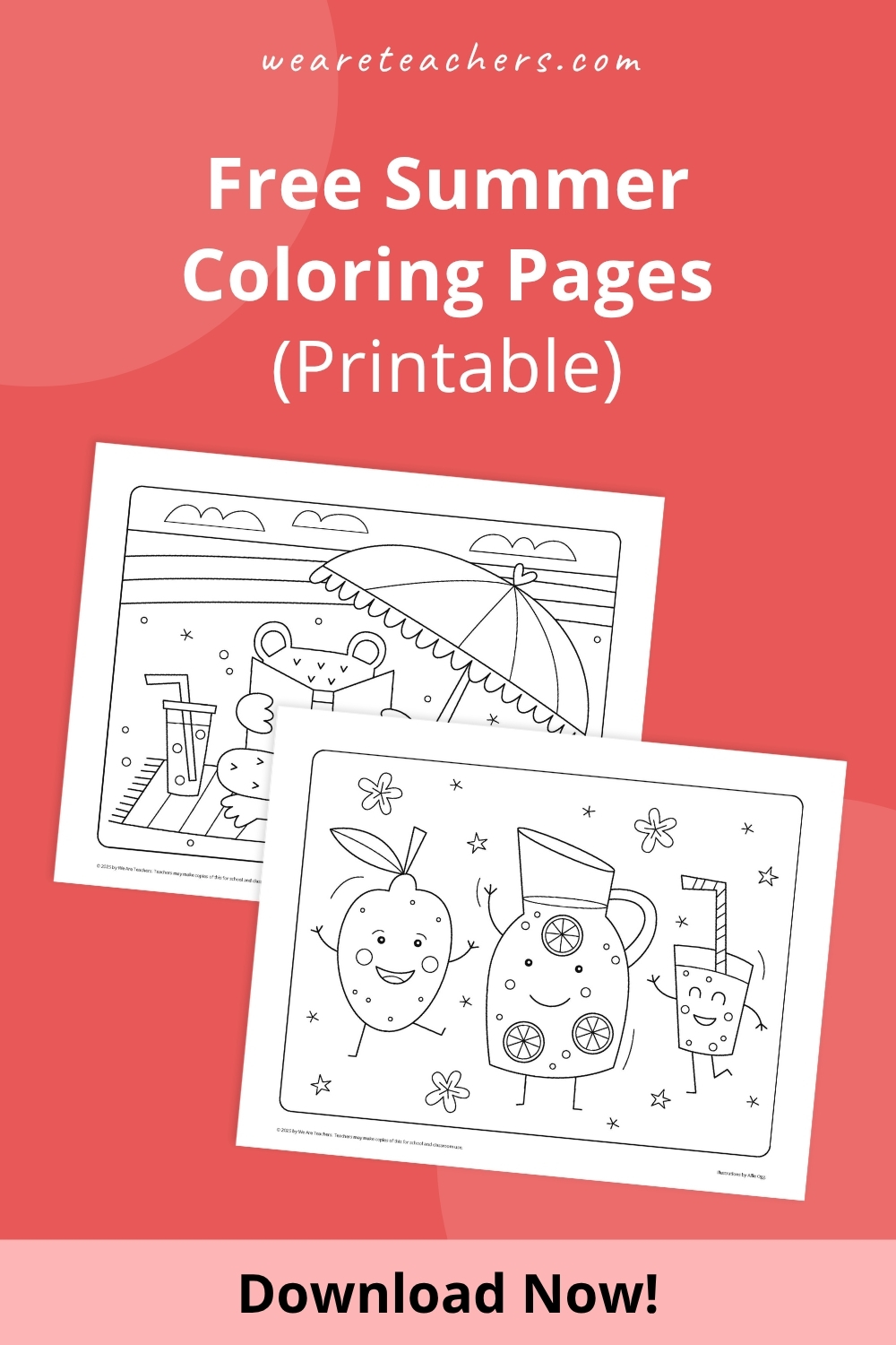WeAreTeachers_Article_Summer Coloring Pages_Pinterest Pin Download these five summer coloring pages to have on hand in the lead-up to summer, during summer school, or just for fun!