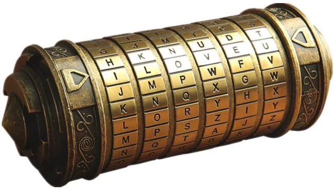 Classroom Escape Room: Codex Old gold codex cylinder with letters