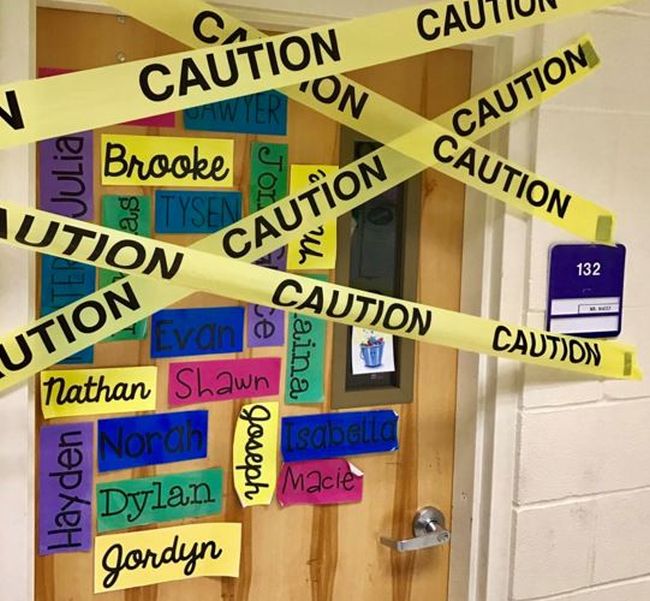 Classroom Escape Room: Build Excitement School room doorway crisscrossed with caution tape (Classroom Escape Room)