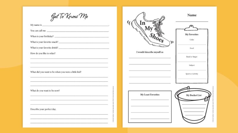 first day of school worksheets get to know me