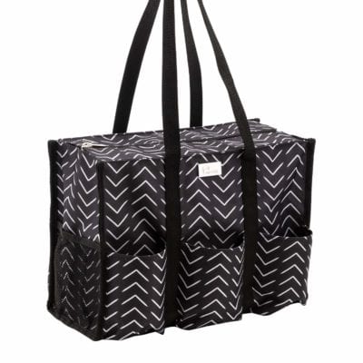 Black and white zip top tote bag