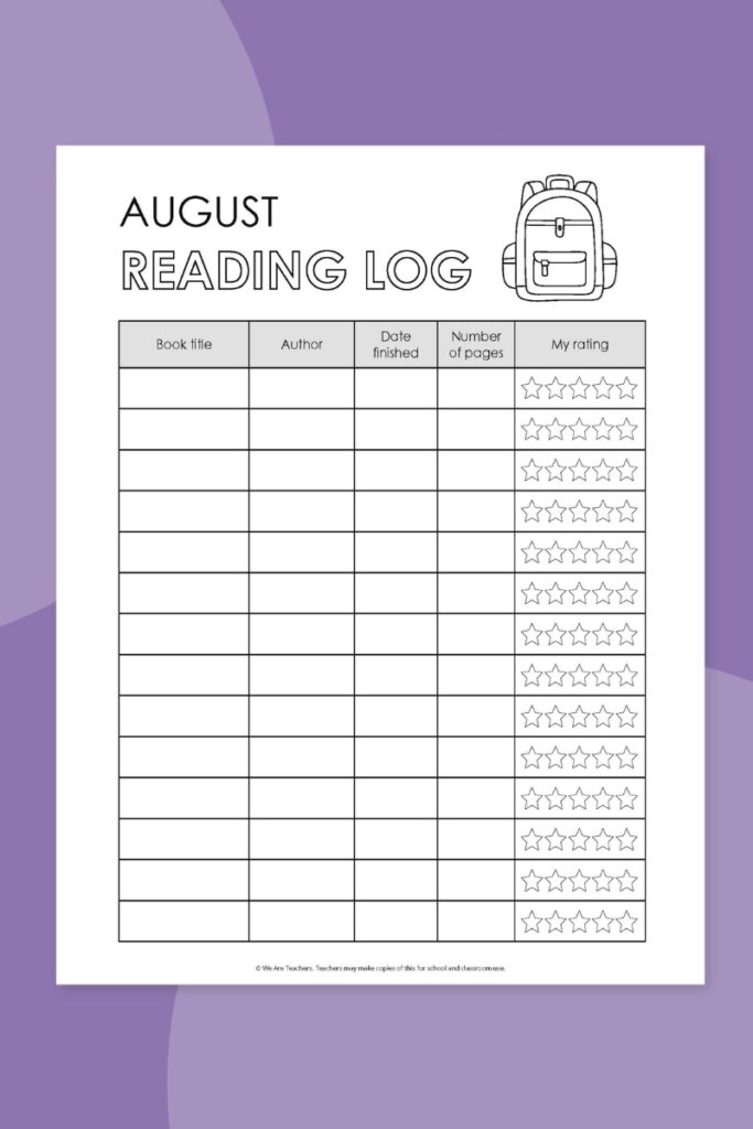 August Reading Log Printable