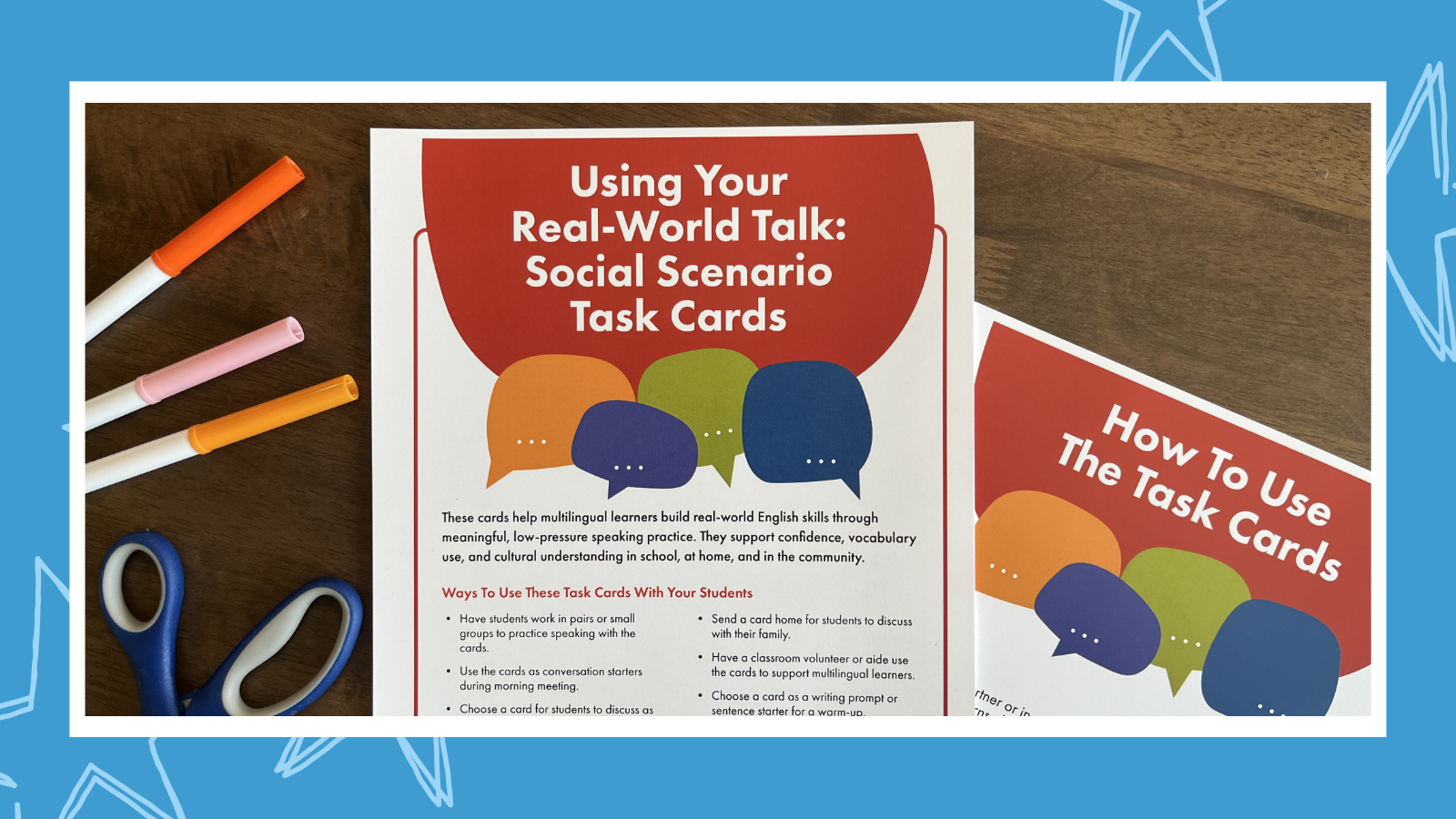 Build Real-Life Speaking Skills With These Free Social Scenario Task Cards Image of the teacher's guide and student directions for the social scenario task cards
