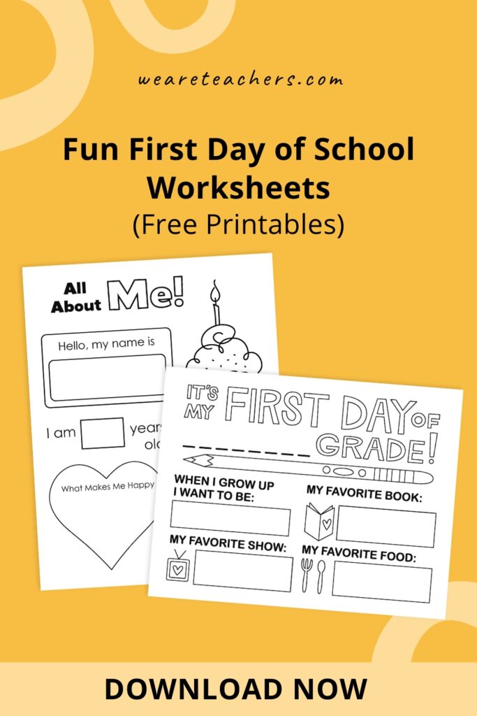first day of school worksheets